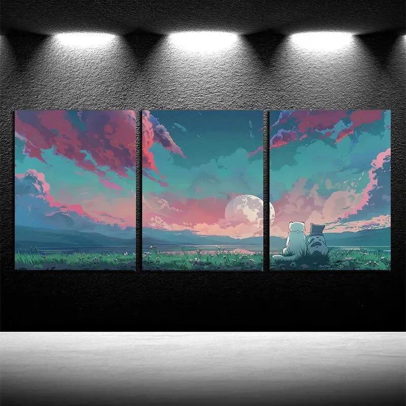 3pcs Peaceful Cats and Dogs Nature theme Design Metal Print Ready to Hang Art