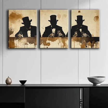 3pcs Three Silhouettes Sitting at the Bar Metal Print Ready to Hang Art