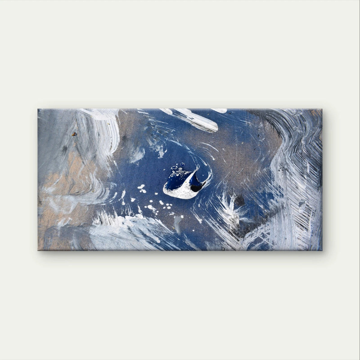 Abstract Blue and Silver Paint Wall Art Canvas Office Home Framed 120x60cm