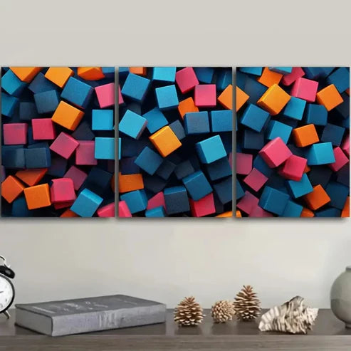 3pcs Colorful Cubes Wall Art Set Canvas Unframed - High Quality Print 100% Australian Made Wall Canvas