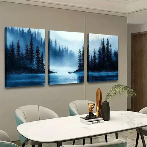 Blue Misty Landscape Wall Art Set Canvas Unframed - High Quality Print 100% Australian Made Wall Canvas