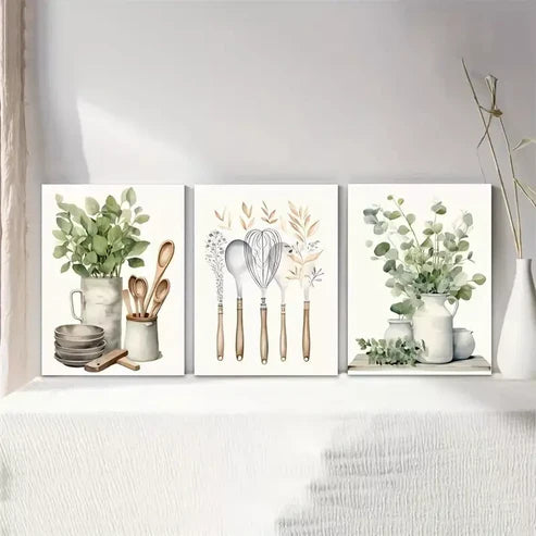 3pcs Kitchen Green Spice Oil Painting Canvas Framed 60X90cm - High Quality Print 100% Australian Made Wall Canvas Ready to Hang