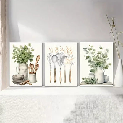 3pcs Kitchen Green Spice Oil Painting Canvas Framed 60X90cm - High Quality Print 100% Australian Made Wall Canvas Ready to Hang
