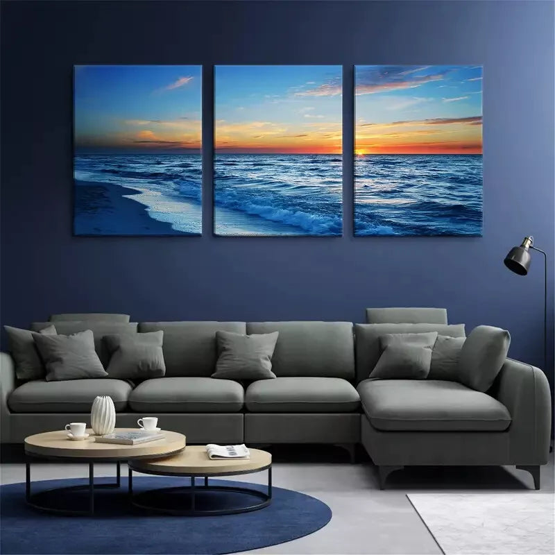 3pcs Beach Sunset Seascape Wall Art Set Canvas Framed 50x70cm -  High Quality Print 100% Australian Made Wall Canvas Ready to Hang - Bella Home Decor