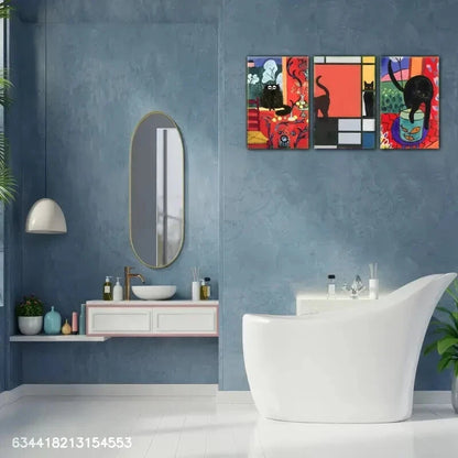 3pcs Whimsical Cat & Vibrant Floral Designs Metal Print Ready to Hang Art