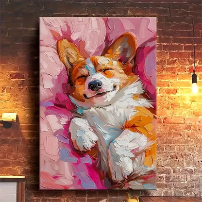 Vibrant Pink & Orange Corgi Peaceful Slumber 60x90cm Metal Print Ready to Hang
