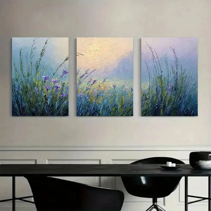 3pcs Impressionist Wildflowers and Tall Grass Metal Print Ready to Hang Art