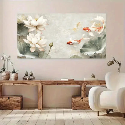 Abstract Koi Fish Lotus wall canvas office home room framed 120x60cm