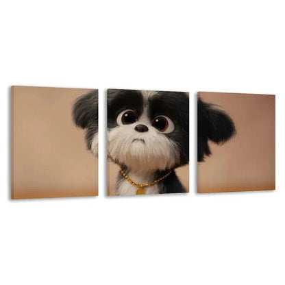3pcs Modern Black & White Puppy & Golden Collar   Wall Art Set Canvas Framed 60x90cm - High Quality Print 100% Australian Made Wall Canvas Ready to Hang