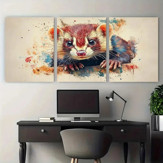 3pcs Sweet Ferret Watercolour Design Metal Print Ready to Hang Art