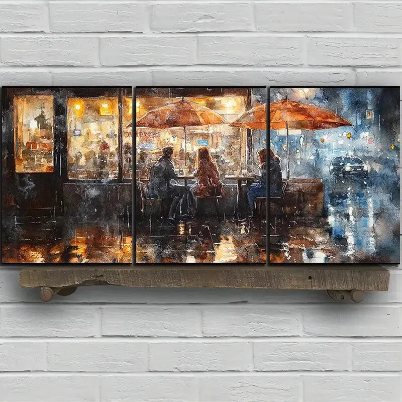 3pcs Beautiful Street Night View Metal Print Ready to Hang Art