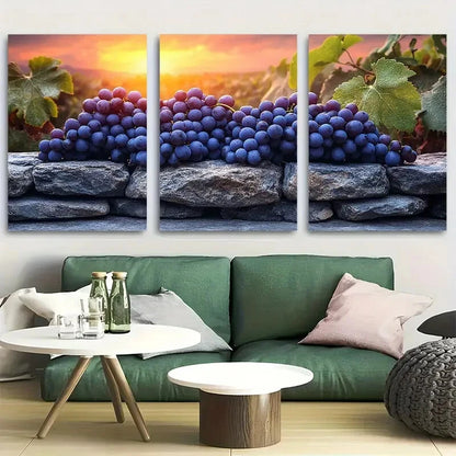 3pcs Mystical Vineyard with Colossal Grape Cluster Metal Print Ready to Hang Art