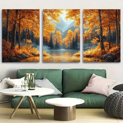 3pcs Autumn Witches in Enchanted Forest Metal Print Ready to Hang Art