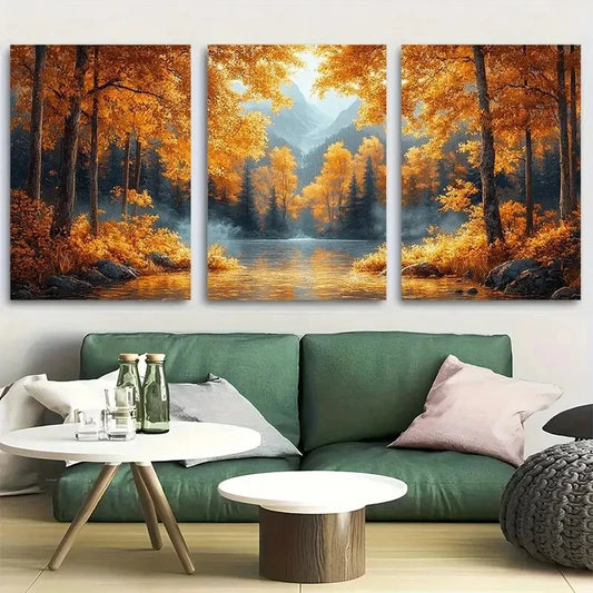 3pcs Autumn Witches in Enchanted Forest Metal Print Ready to Hang Art