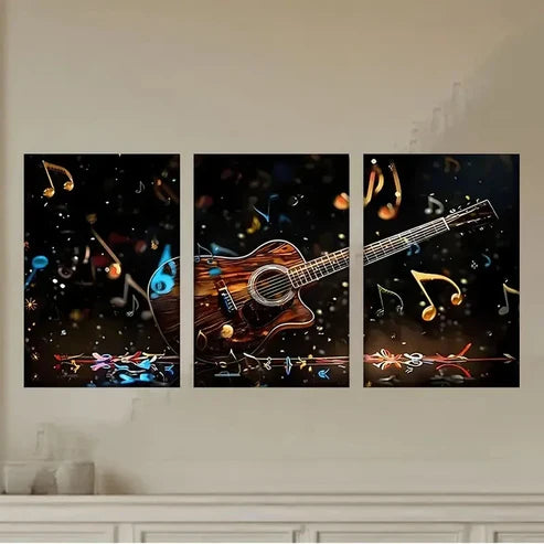 3pcs a guitar with music notes and notes Canvas Wall Art Set Canvas Unframed - High Quality Print 100% Australian Made Wall Canvas