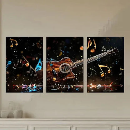 3pcs a guitar with music notes and notes Canvas Wall Art Set Canvas Unframed - High Quality Print 100% Australian Made Wall Canvas