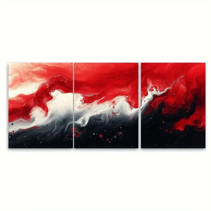 3pcs Elegant Red and White Fluid Abstract Wall Art Set Canvas Framed 60x90cm - High Quality Print 100% Australian Made Wall Canvas Ready to Hang