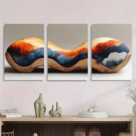 3pcs Abstract Vibrant Sunset & Ocean Scene Metal Print Ready to Hang Art