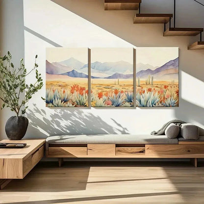 3pcs Desert Landscape Mountain View Floral Design Metal Print Ready to Hang Art