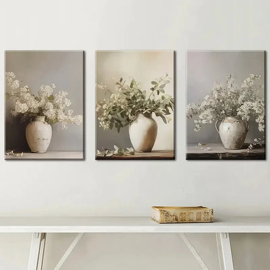 3pcs Vintage Elegant Potted Flower Wall Decor Metal Print Ready to Hang Art