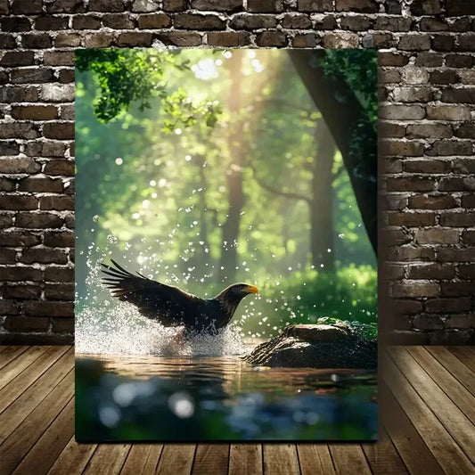 Realistic Eagle Splashing In Water Painting 40x60cm Metal Print Ready to Hang