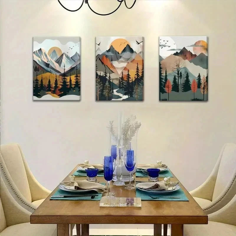 3pcs Forest Abstract Nature Landscape Metal Print Ready to Hang Art