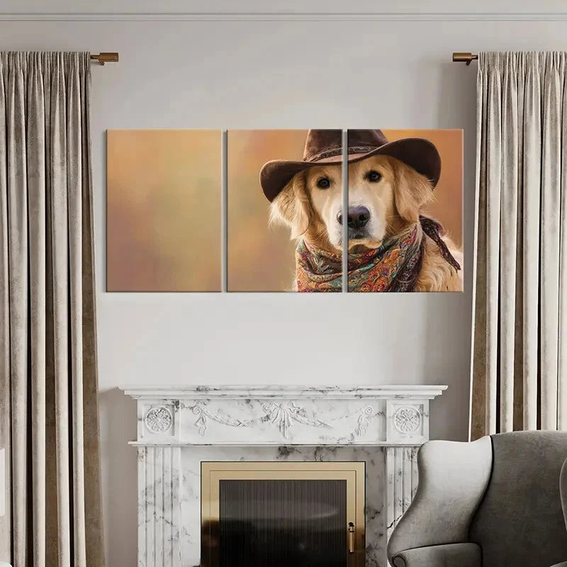 3pcs Cowboy Dog Western Farmhouse Style Autumn Metal Print Ready to Hang Art