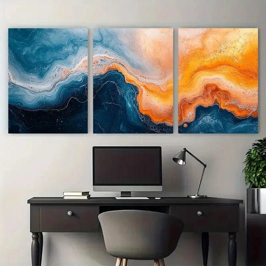 3pcs Vibrant Marbled Geometric Modern Abstract Metal Print Ready to Hang Art