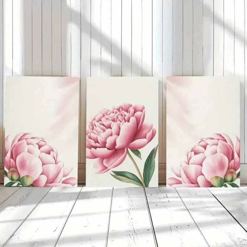 3pcs Pink Peony Floral Text Wall Art Metal Print Ready to Hang Art