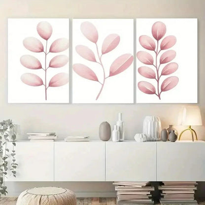 3pcs Pink Leaves Botanical Art Painting Metal Print Ready to Hang Art