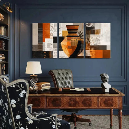 3pcs Abstract Geometric Art Warm Tones Metal Print Ready to Hang Art