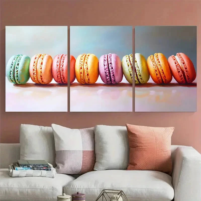 3pcs Vibrant Macaroons Food Illustration Metal Print Ready to Hang Art