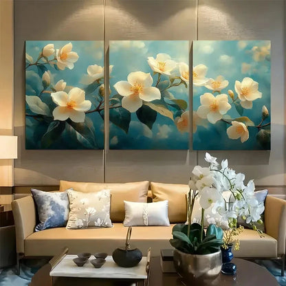 3pcs Jasmine Garden White Florals with Leaves Metal Print Ready to Hang Art