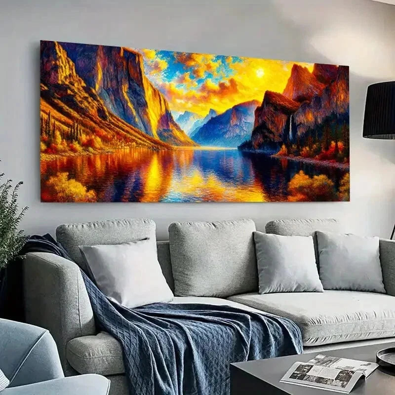 Sunset Over Serene Lake wall canvas office home room framed 120x60cm - Bella Home Decor