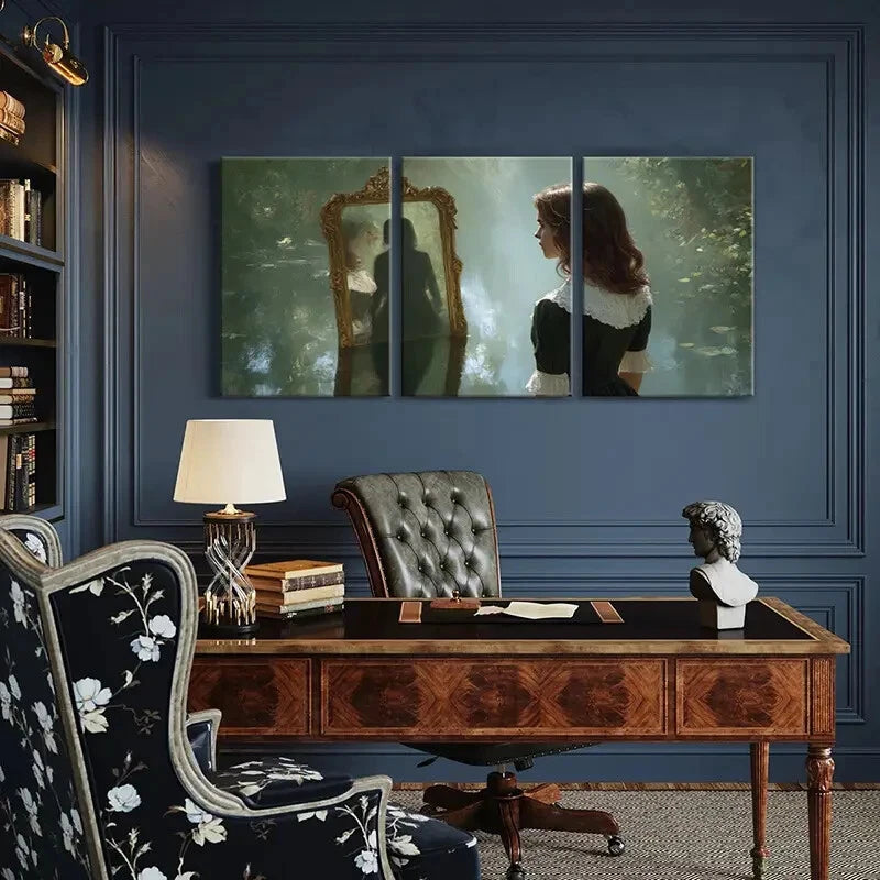 3pcs Mirror Reflection Woman Silhouette Metal Print Ready to Hang Art