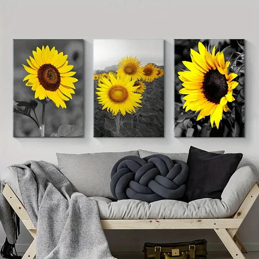 3pcs Yellow Floral Sunflower Metal Print Ready to Hang Art