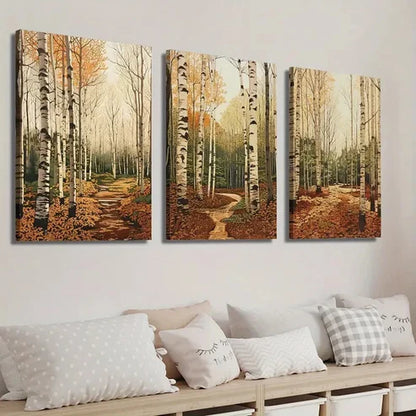 3pcs Autumnal Birch Trees & Fall Foliage Wall Art Set Canvas Unframed - High Quality Print 100% Australian Made Wall Canvas