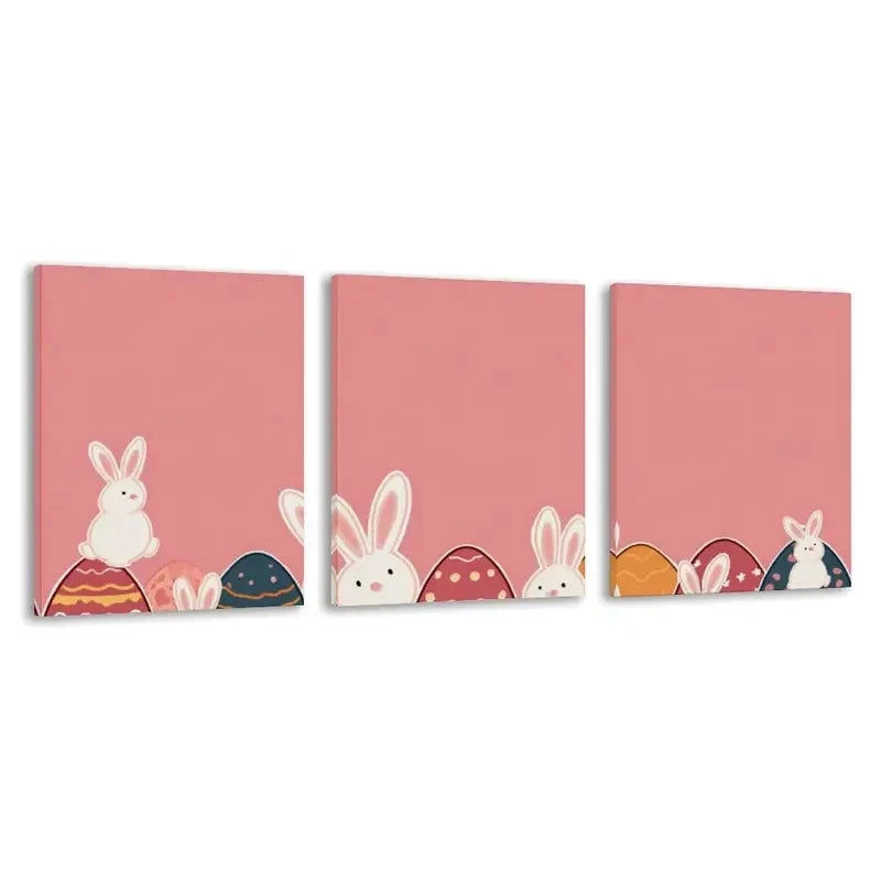 3pcs Easter Bunny & Pastel Pink   Wall Art Set Canvas Framed 60x90cm - High Quality Print 100% Australian Made Wall Canvas Ready to Hang