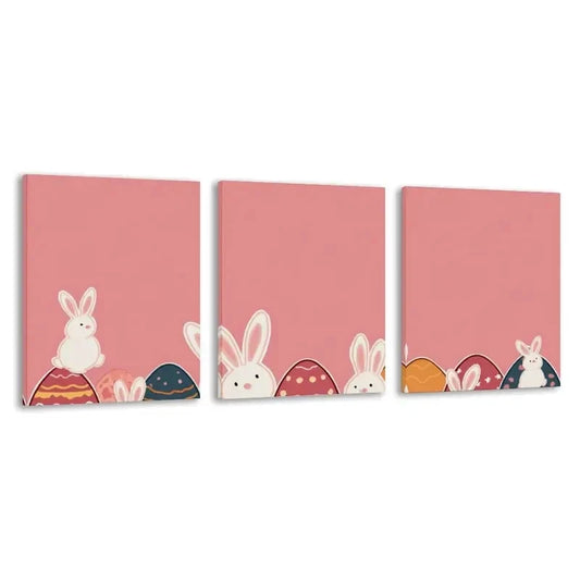 3pcs Easter Bunny & Pastel Pink   Wall Art Set Canvas Framed 60x90cm - High Quality Print 100% Australian Made Wall Canvas Ready to Hang