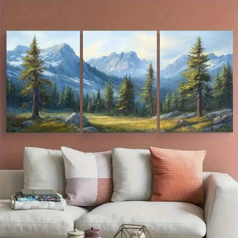 3pcs Yosemite Mountain Pine Trees Landscape Metal Print Ready to Hang Art