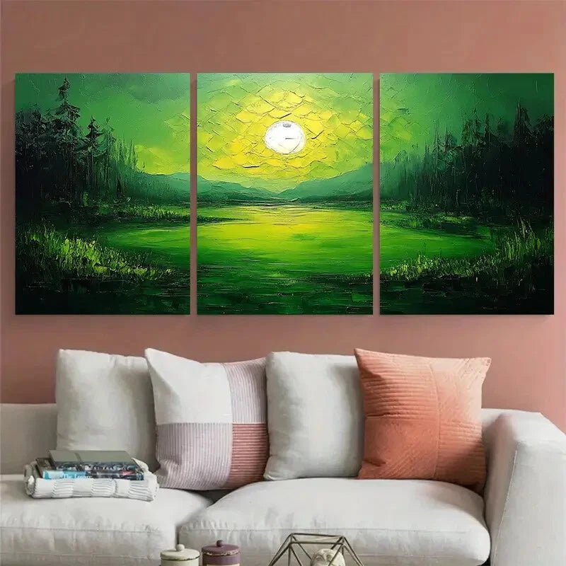 3pcs Modern Golf Sports Green Illustration Metal Print Ready to Hang Art