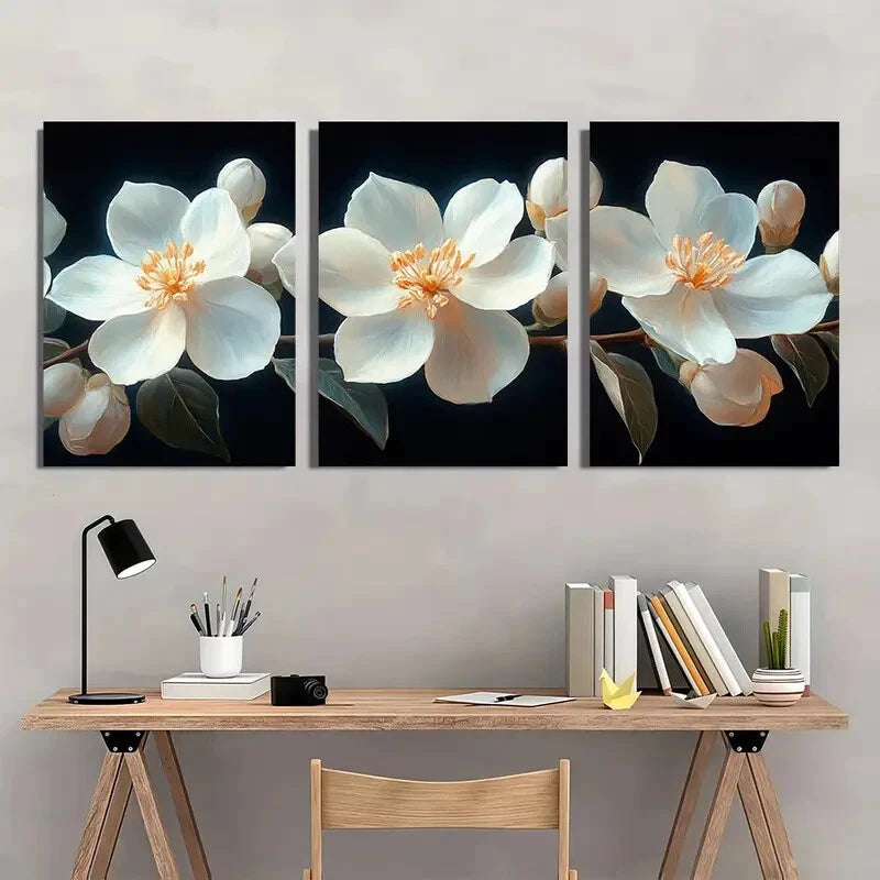 3pcs Featuring Lush Green Leaves and Delicate Metal Print Ready to Hang Art