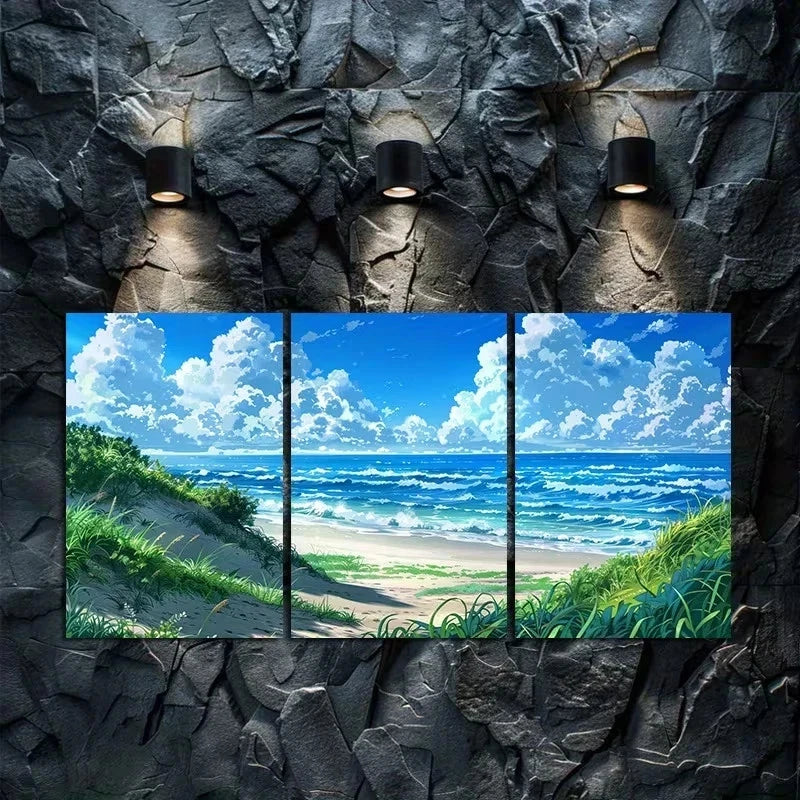 3pcs Beautiful Beach Scene Metal Print Ready to Hang Art