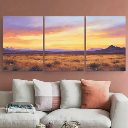 3pcs Desert at Dusk Nature Warm Earth Tones Wall Art Set Canvas Framed 40x60cm - High Quality Print 100% Australian Made Wall Canvas Ready to Hang
