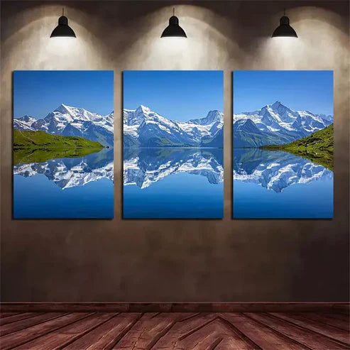 3pcs Mountain Lake in The Alps Canvas Framed 60x90cm - High Quality Print 100% Australian Made Wall Canvas Ready to Hang