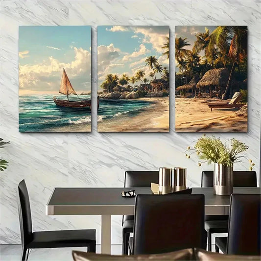3pcs Beach Scene Adventure Scenic Metal Print Ready to Hang Art
