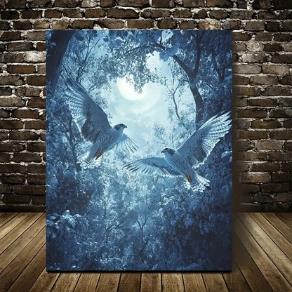 Enchanting Hawk Forest Scene With Soft Moonlight 40x60cm Metal Print Ready to Hang