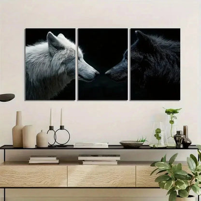 3pcs White & Black Wolf Face Portraits Metal Print Ready to Hang Art