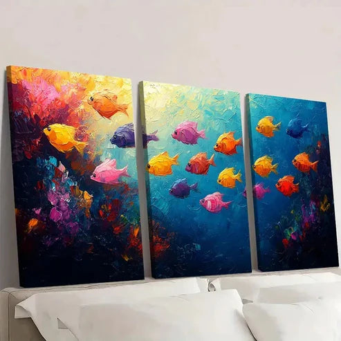 3pcs Fish Blue Sea Original Colorful ETWall Art Set Canvas Unframed - High Quality Print 100% Australian Made Wall Canvas