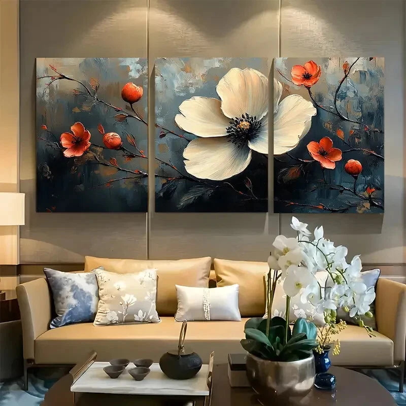 3pcs Contemporary Modern Flowers Metal Print Ready to Hang Art